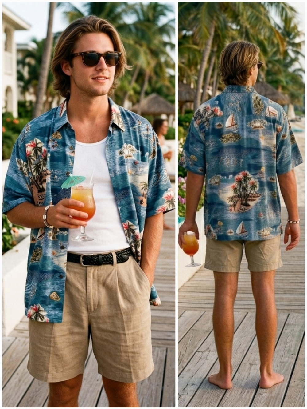NWT Riggings XL Vintage 90s Tropical Resortwear Surf Motif Hawaiian Shirt